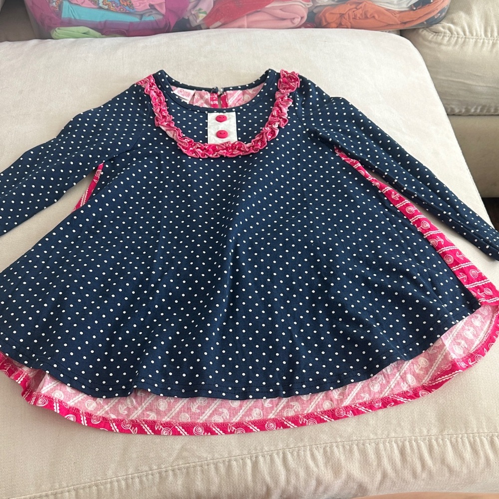 Polka Dot Long Sleeve Top with Pink Accents